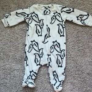 Carter's Cream and Black Penguin Footie
